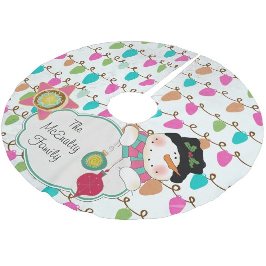 Lights Happy Snowman Custom Holiday Tree Rok Kerstboom Rok (Gekanteld)