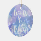 Lights & Latkes - Blue Sparkles Happy Hanukkah Keramisch Ornament (Rechts)