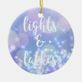 Lights & Latkes - Blue Sparkles Happy Hanukkah Keramisch Ornament