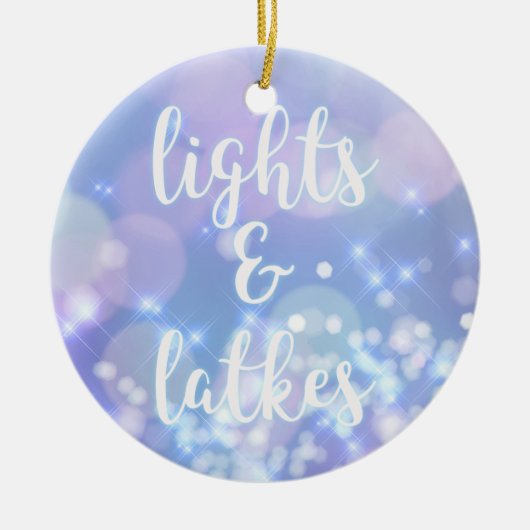 Lights & Latkes - Blue Sparkles Happy Hanukkah Keramisch Ornament (Voorkant)