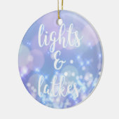 Lights & Latkes - Blue Sparkles Happy Hanukkah Keramisch Ornament (Links)