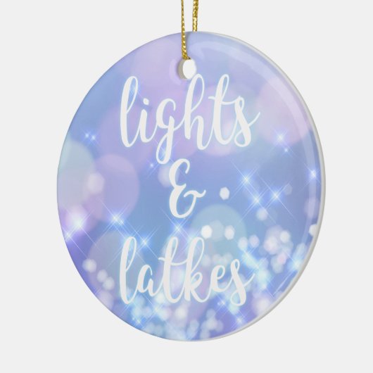 Lights & Latkes - Blue Sparkles Happy Hanukkah Keramisch Ornament (Links)