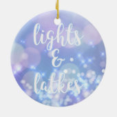 Lights & Latkes - Blue Sparkles Happy Hanukkah Keramisch Ornament (Achterkant)