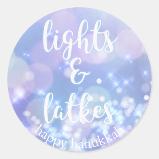 Lights & Latkes - Blue Sparkles Happy Hanukkah Ronde Sticker (Voorkant)