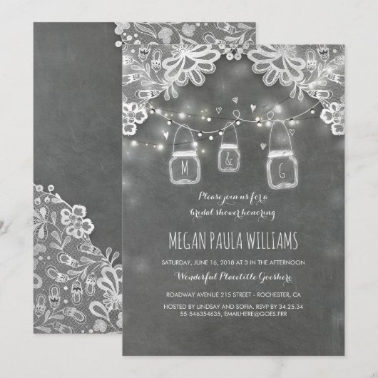 Lights Mason Jars Lace Rustiek Vrijgezellenfeest Kaart (Voorkant / Achterkant)