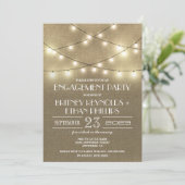 Lights+ Rustic Burlap Engagement Party Uitnodiging (Staand voorkant)