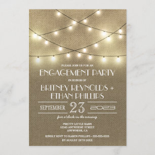 Lights+ Rustic Burlap Engagement Party Uitnodiging