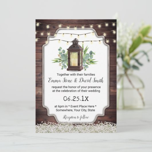 Lights Rustic Wedding Kaart (Staand voorkant)