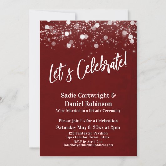Lights Textured Let's Celebrate Burgundy Reception Kaart (Voorkant)