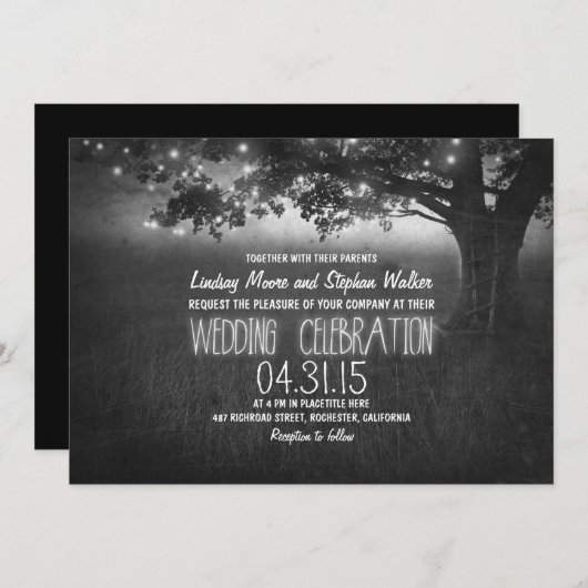 Lights Tree rustieke bruiloft uitnodiging (Voorkant / Achterkant)