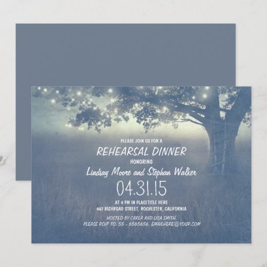 Lights Tree rustieke repetitie diner uitnodiging (Voorkant / Achterkant)