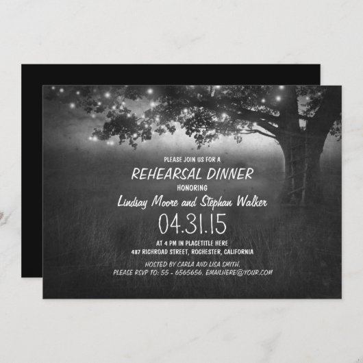 Lights Tree rustieke repetitie diner uitnodiging (Voorkant / Achterkant)