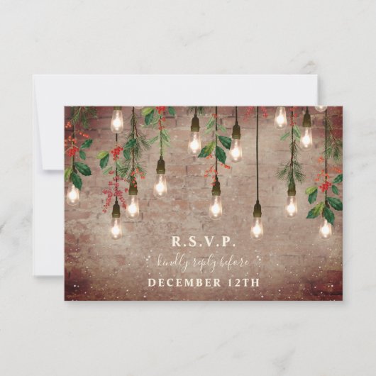  Lights Winter Brick Christmas Wedding RSVP Kaartje (Voorkant)