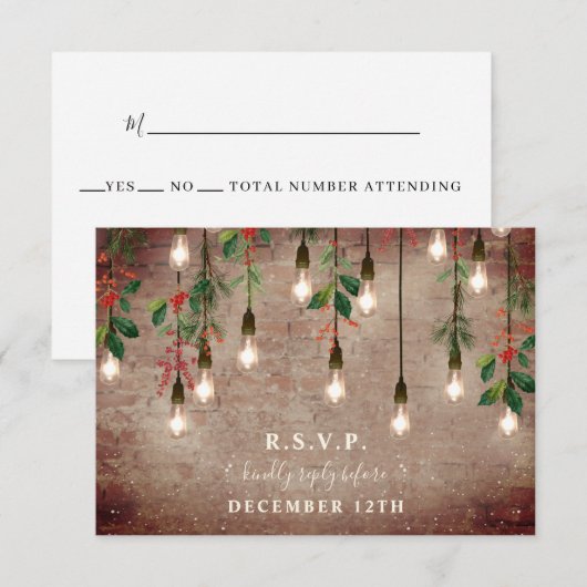  Lights Winter Brick Christmas Wedding RSVP Kaartje (Voorkant / Achterkant)