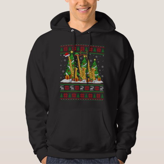 Lights Xmas Sweater Style Ugly Santa Saxophone Chr (Voorkant)