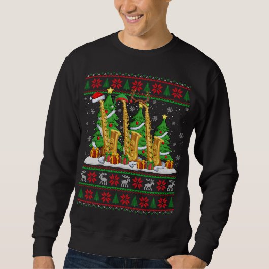 Lights Xmas Sweater Style Ugly Santa Saxophone Chr (Voorkant)