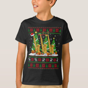 Lights Xmas Sweater Style Ugly Santa Saxophone Chr T-shirt