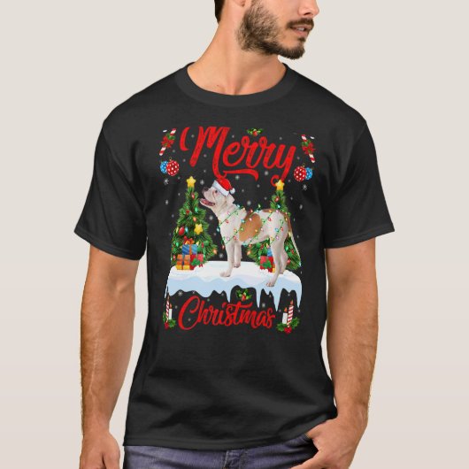 Lights Xmas Tree Santa American Bulldog T-shirt (Voorkant)