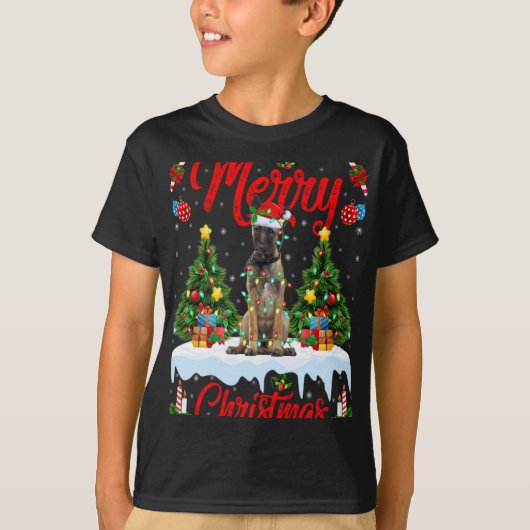 Lights Xmas Tree Santa Belgian Malinois Dog Christ T-shirt (Voorkant)