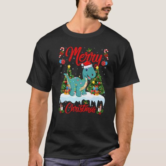 Lights Xmas Tree Santa Brontosaurus Dinosaur Chris T-shirt (Voorkant)