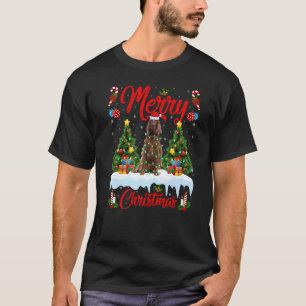 Lights Xmas Tree Santa Irish Setter Dog Kerstmis T-shirt
