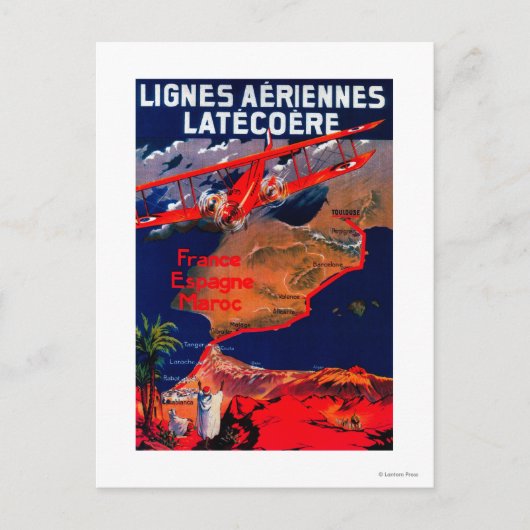 Lignes Aeriennes Latecoere Vintage Poster Briefkaart (Voorkant)