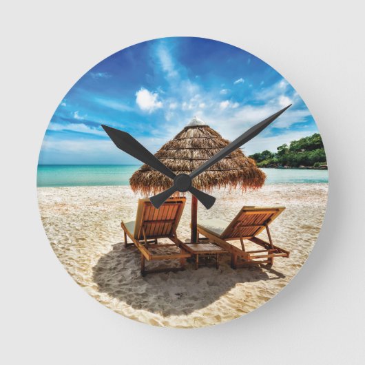 Ligstoelen op strand kussen ronde klok (Voorkant)