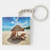Ligstoelen op strand kussen sleutelhanger (Achterkant)
