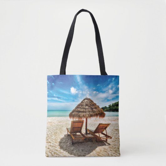 Ligstoelen op strand kussen tote bag (Voorkant)
