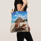 Ligstoelen op strand kussen tote bag (Dichtbij)