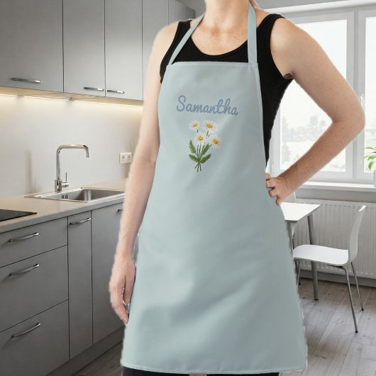 ligth blue Apron for Women with Daisies Schort