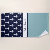 Ligth Navy Blue Anchor Pattern Name Nautical Strandlaken (Voorkant)