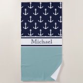 Ligth Navy Blue Anchor Pattern Name Nautical Strandlaken (Voorkant)