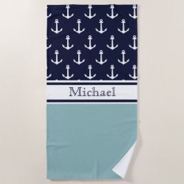 Ligth Navy Blue Anchor Pattern Name Nautical Strandlaken