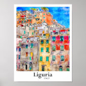 Ligurië Italië Reizen Waterverf Hand getekend Poster (Voorkant)