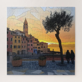 Ligurisch dorpszonsondergangspuzzel - Italië in ee Legpuzzel