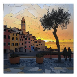Ligurische Zonsondergang – Poster in Glas-in-Lood