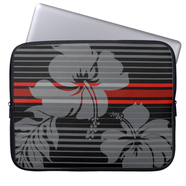 Lihue Hibiscus Stripe Hawaiian Neopree Wetsuit Laptop Sleeve (Voorkant)