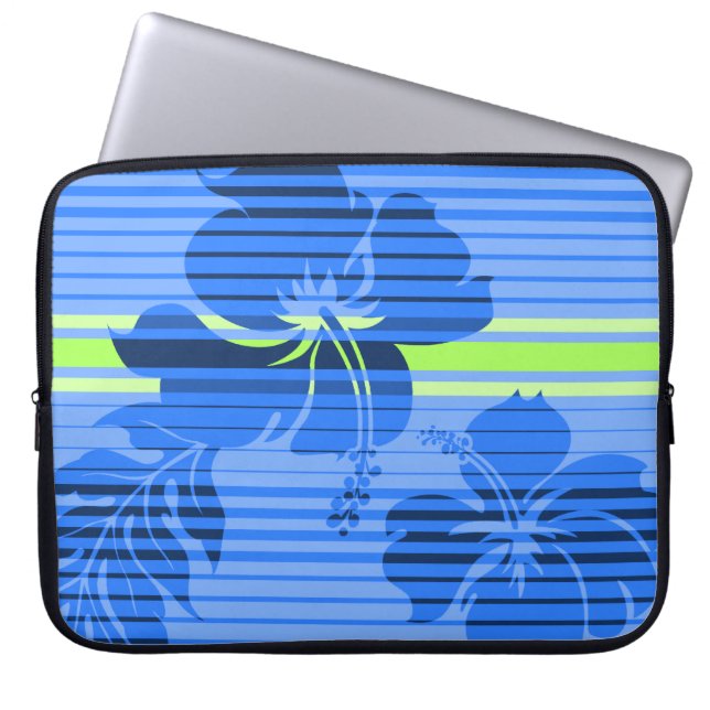 Lihue Hibiscus Stripe Hawaiian Neopree Wetsuit Laptop Sleeve (Voorkant)