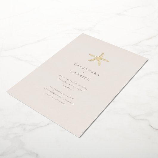 Lihue Wedding Gold Starfish Folie Uitnodiging (Gedraaid)