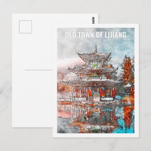 Lijiang China Famous Travel Waterverf Sketch Briefkaart (Voorkant / Achterkant)