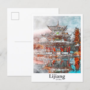 Lijiang China Travel Waterverf Hand getekend Briefkaart