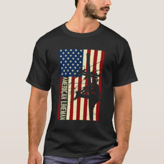 Lijn Amerikaanse Vlag Elektrische Kabel Patriottis T-shirt