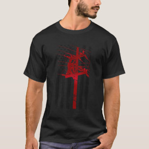 Lijn Amerikaanse Vlag Elektrische Kabellijnwerker T-shirt