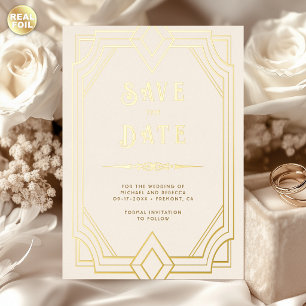 Lijn Art Deco Crème Goud Trouw Save the Date Folie Uitnodiging