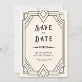 Lijn Art Deco Zwart Crème Trouw Save the Date (Voorkant)