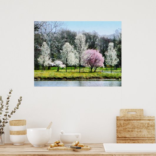 Lijn bloeiende bomen poster (Keuken)