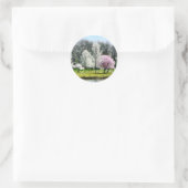 Lijn bloeiende bomen ronde sticker (Tas)