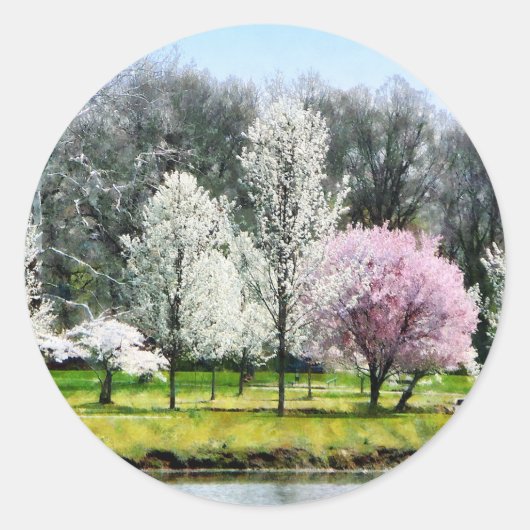 Lijn bloeiende bomen ronde sticker (Voorkant)