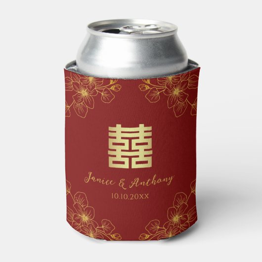 Lijn bloemenkersenbloesem rode Chinese bruiloft Blikjeskoeler (Blikje Voorkant)